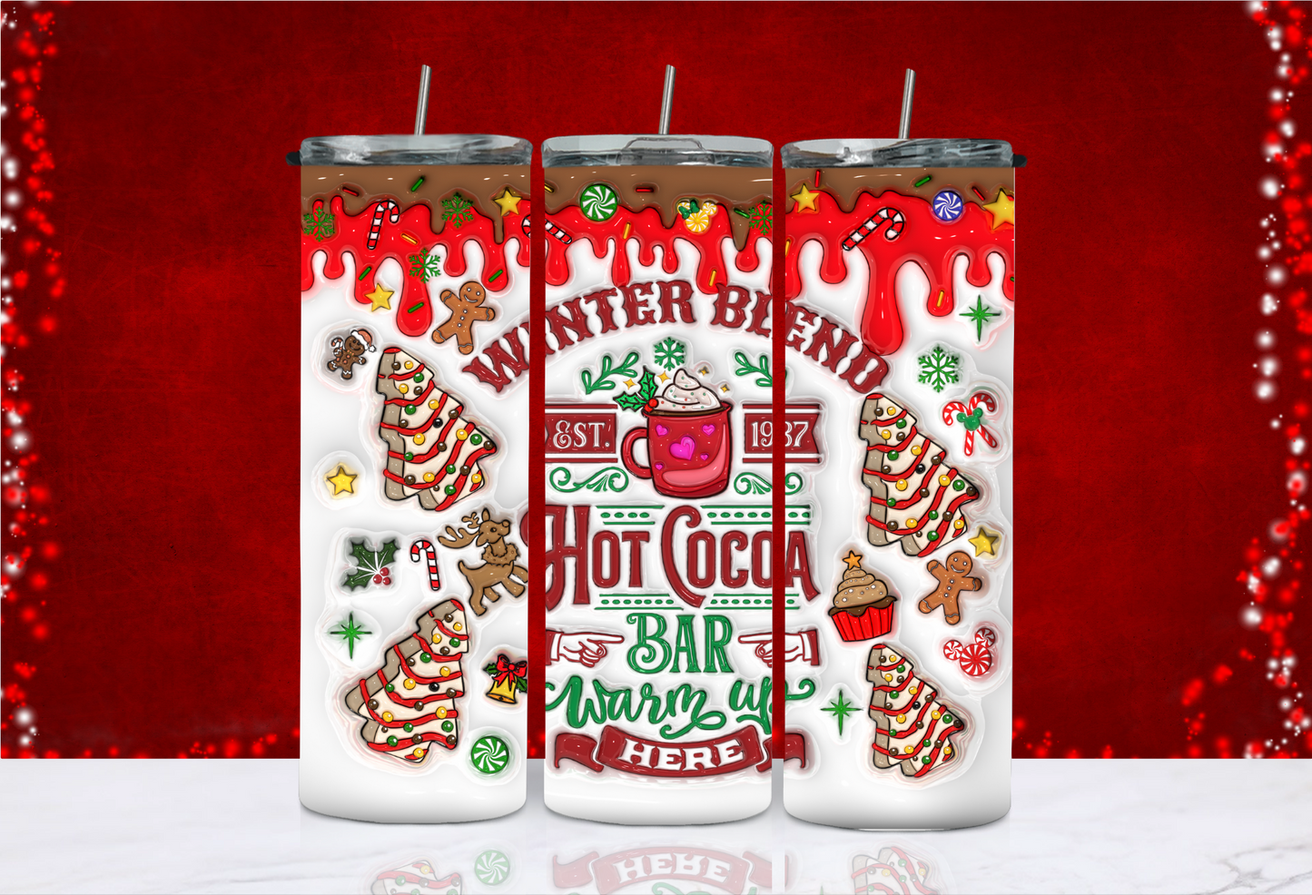 20 oz Skinny Tumbler - Christmas - Inflated Hot Cocoa