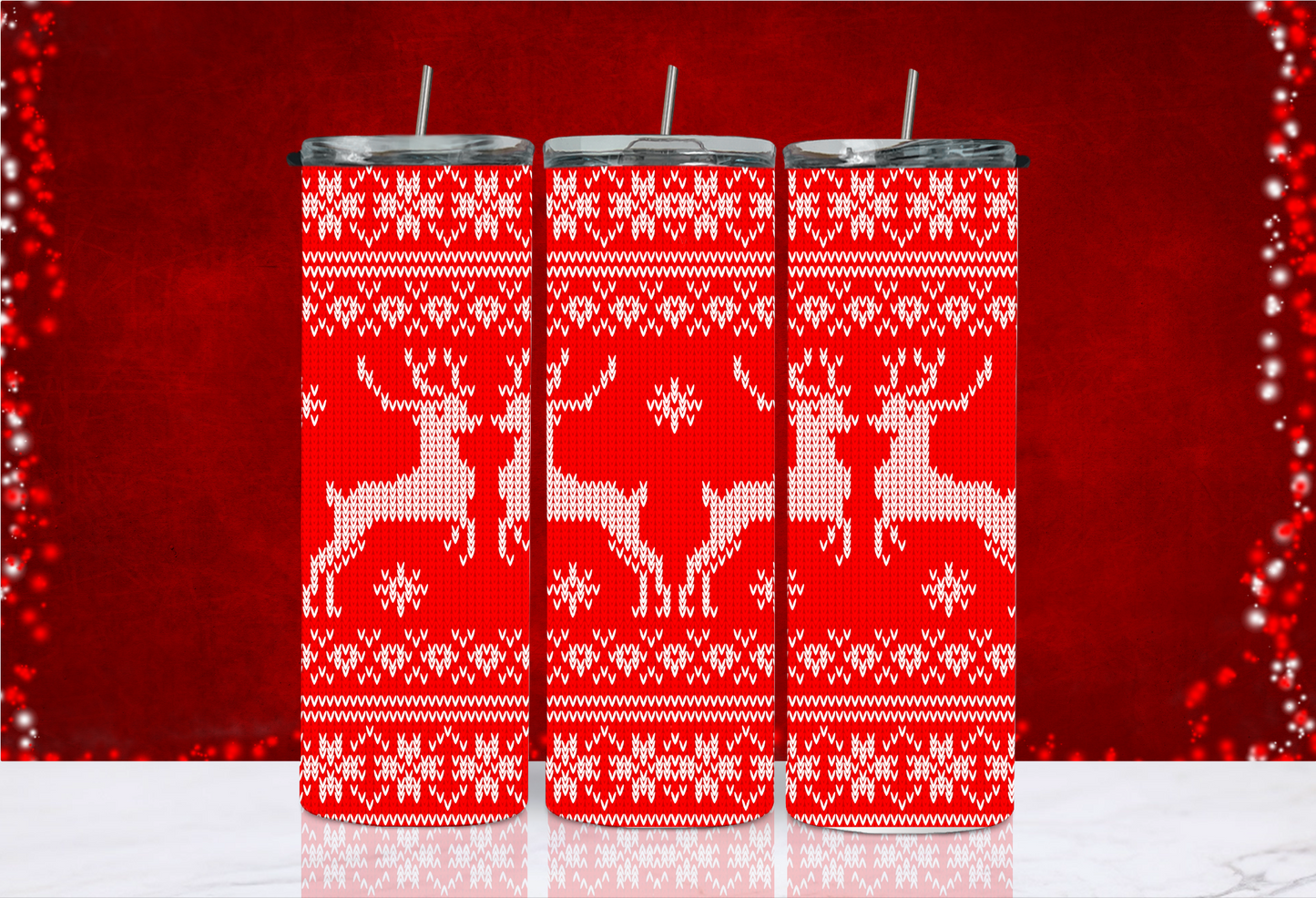 20 oz Skinny Tumbler - Christmas - Red Reindeer sweater