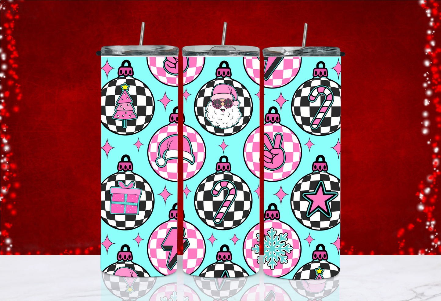 20 oz Skinny Tumbler - Christmas - Retro Ornament