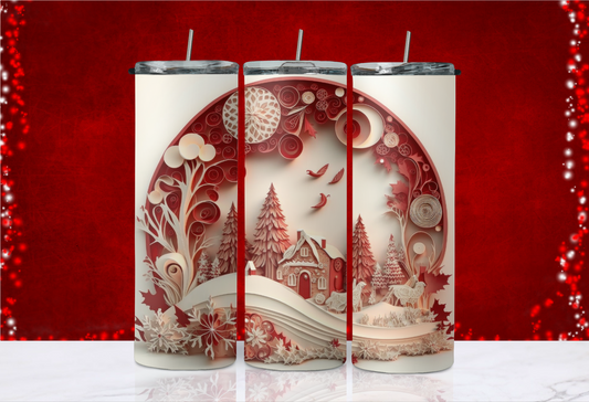 20 oz Skinny Tumbler - Christmas - Red/White Christmas Scene