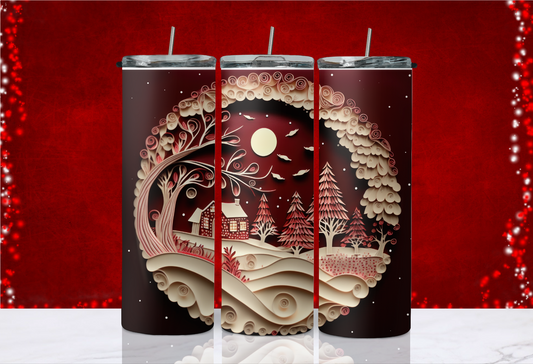 20 oz Skinny Tumbler - Christmas - Red Paper Roll Scene