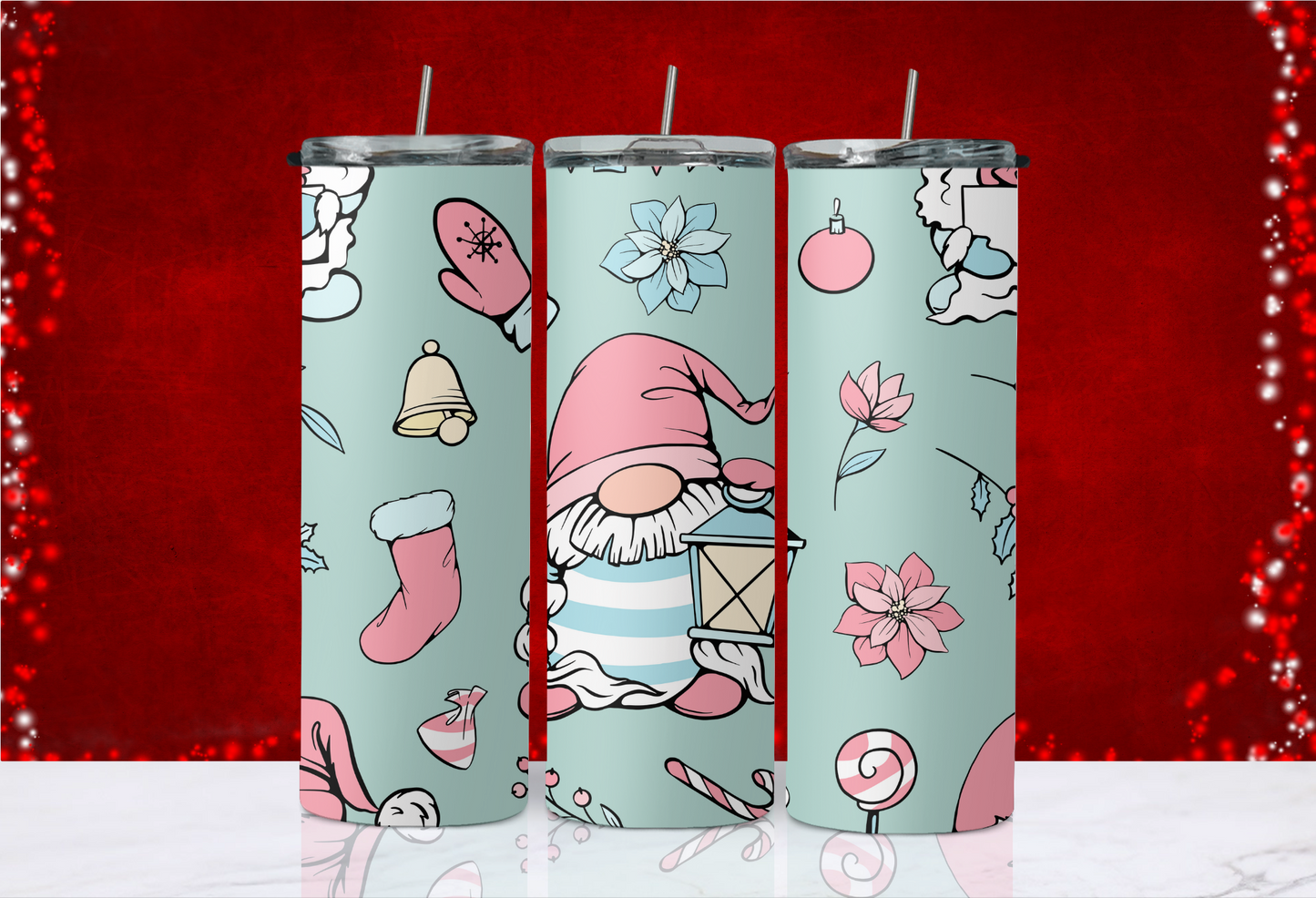 20 oz Skinny Tumbler - Christmas - Gnome w/ Lantern