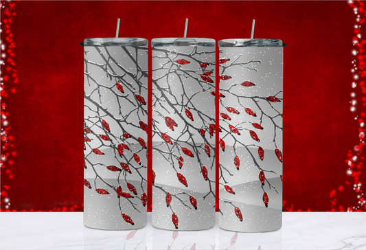 20 oz Skinny Tumbler - Christmas - Red Glitter Snow Tree
