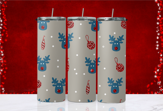20 oz Skinny Tumbler - Christmas - Glitter Reindeer