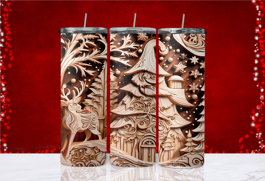 20 oz Skinny Tumbler - Christmas - Wooden Christmas Scene