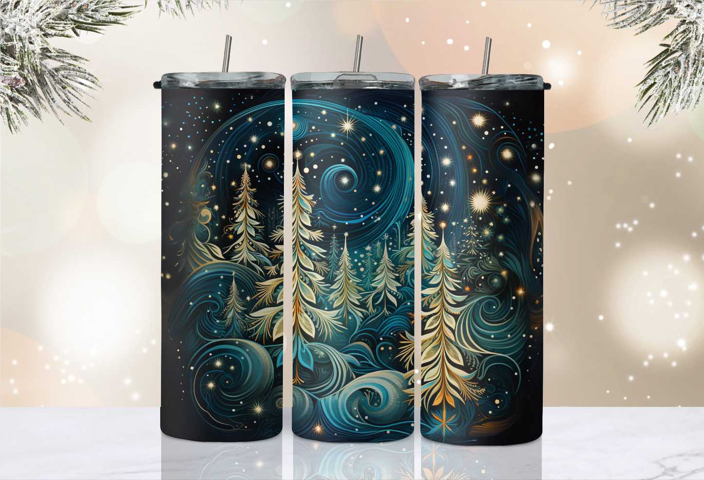 20 oz Skinny Tumbler - Christmas - Christmas Trees