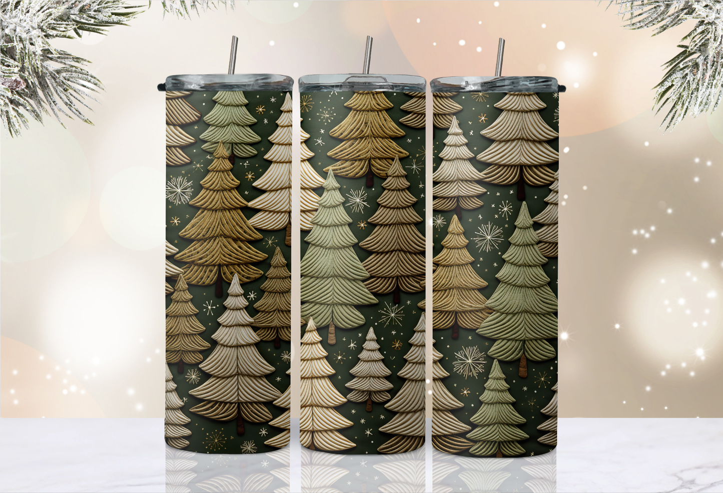 20 oz Skinny Tumbler - Christmas - Trees