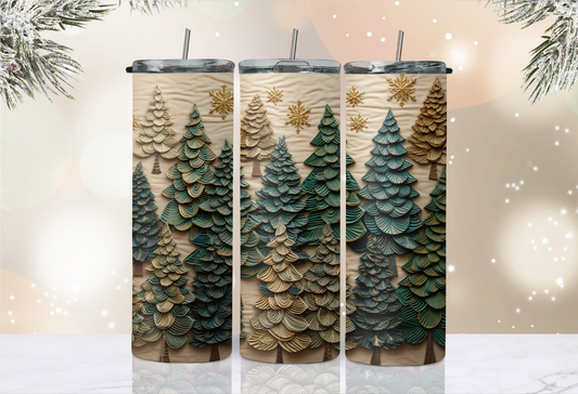 20 oz Skinny Tumbler - Christmas - 3D Trees