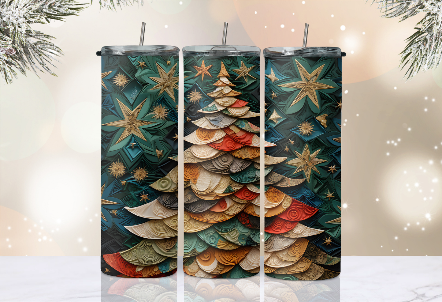 20 oz Skinny Tumbler - Christmas - Multi Tree