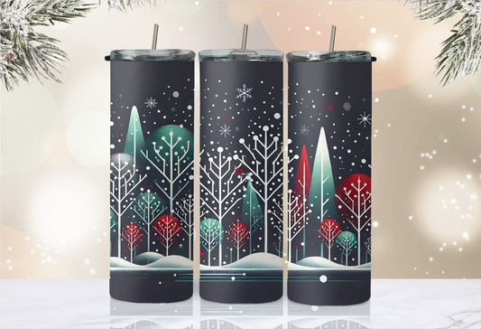20 oz Skinny Tumbler - Christmas - Snow & Trees