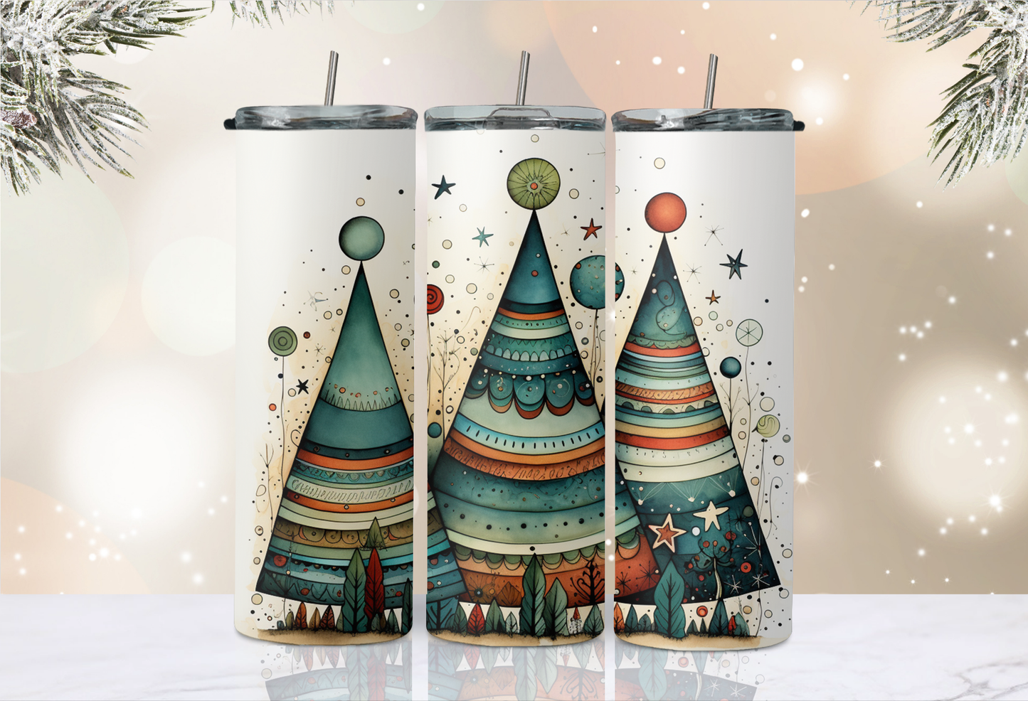 20 oz Skinny Tumbler - Christmas - Urban Trees