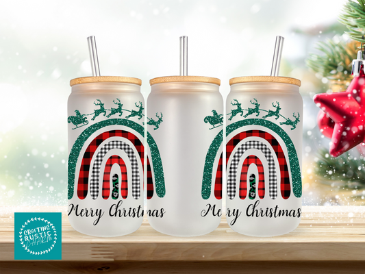 20 oz Glass Cup - Christmas - Rainbow Merry Christmas