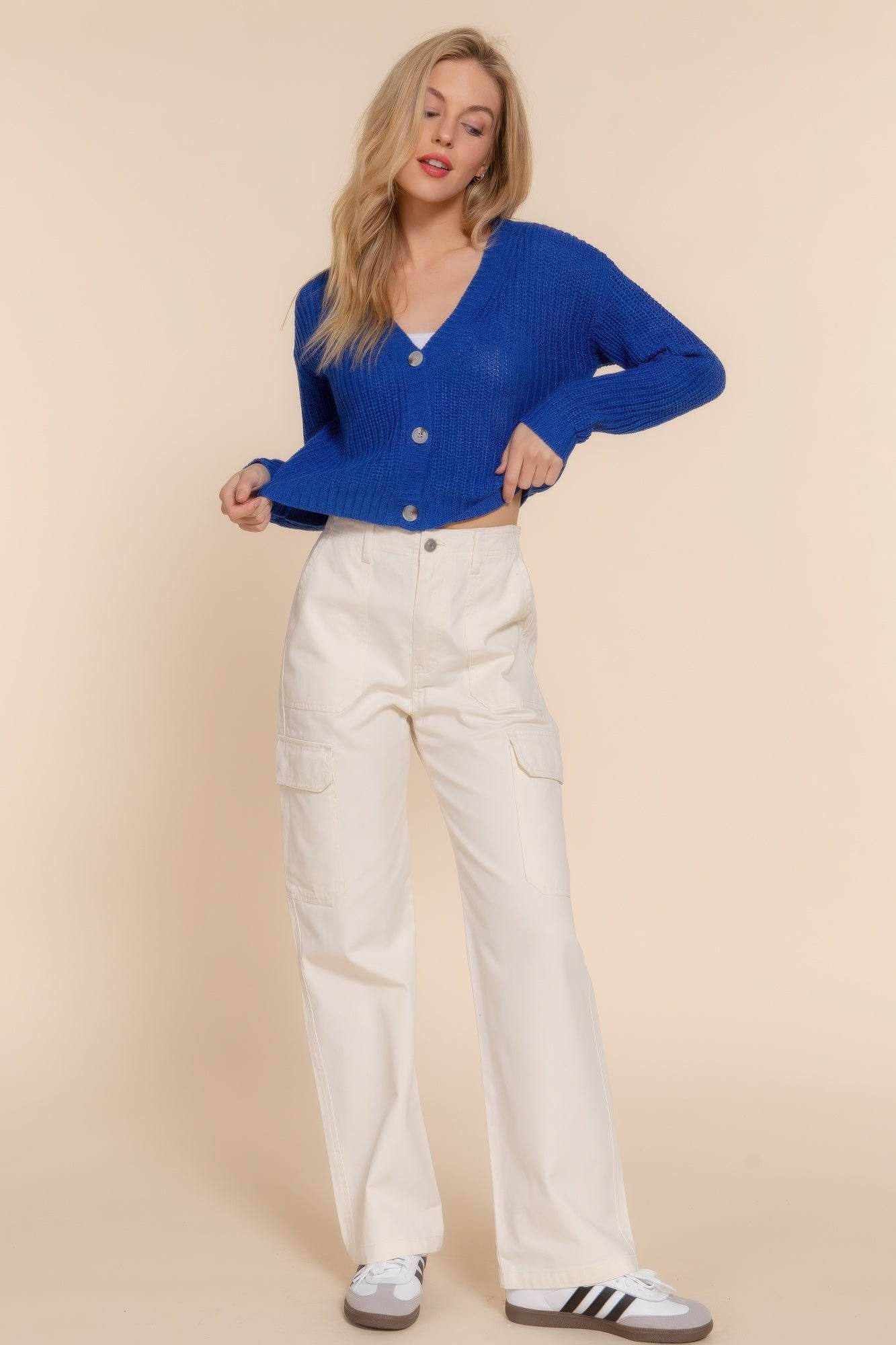 Long Sleeve Lightweight Cropped Sweater – Blue