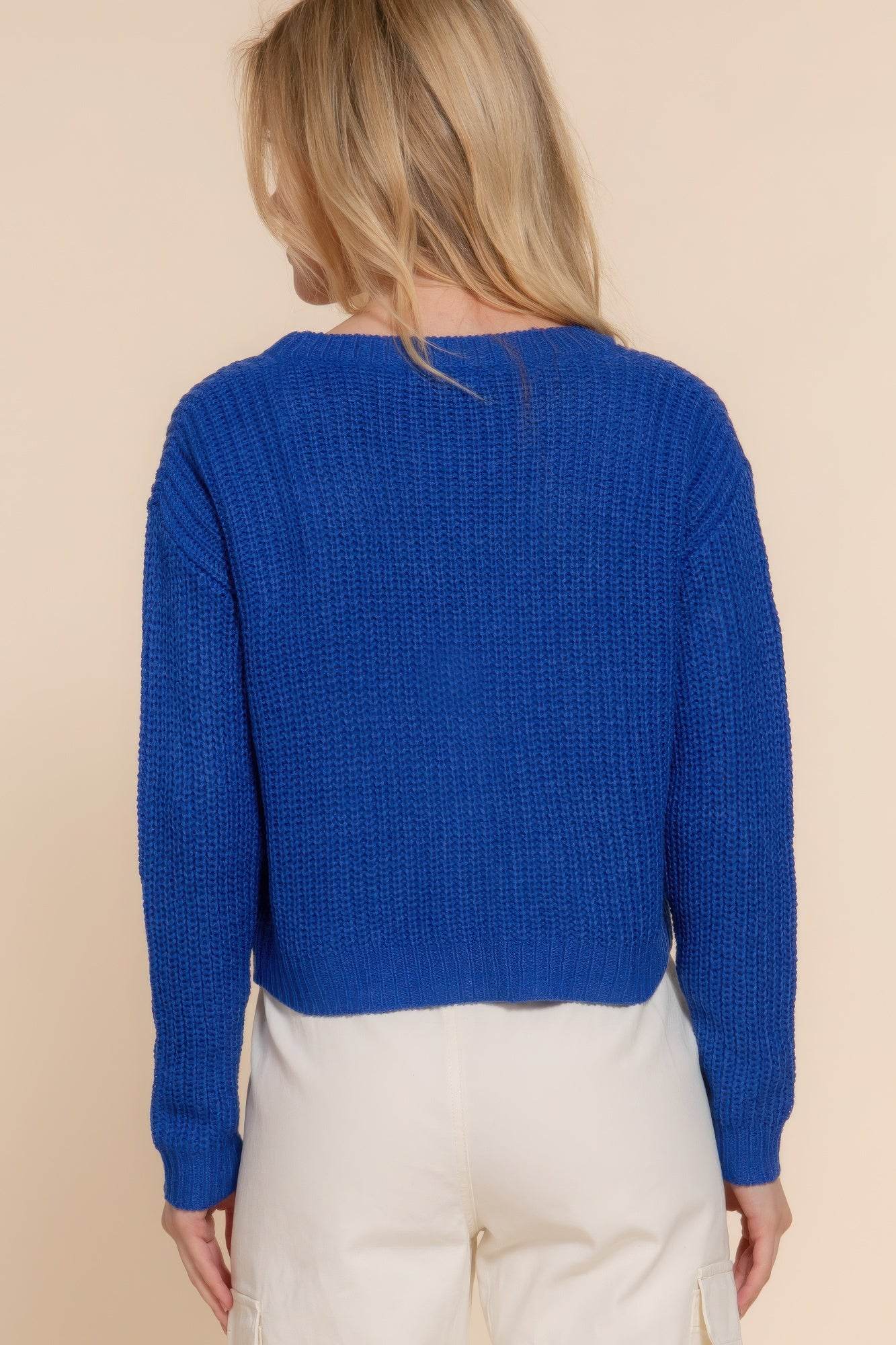 Long Sleeve Lightweight Cropped Sweater – Blue