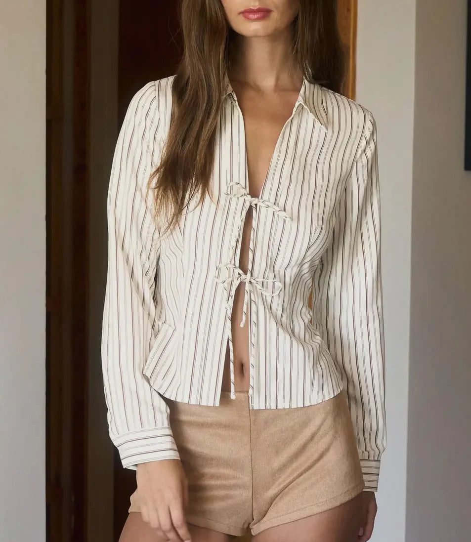 Vintage Stripe Tie Front Blouse