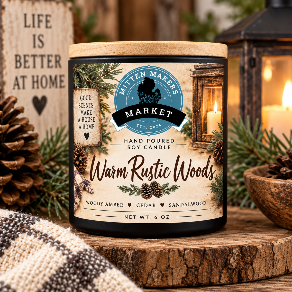 Soy Candle – 6 oz - Warm Rustic Woods
