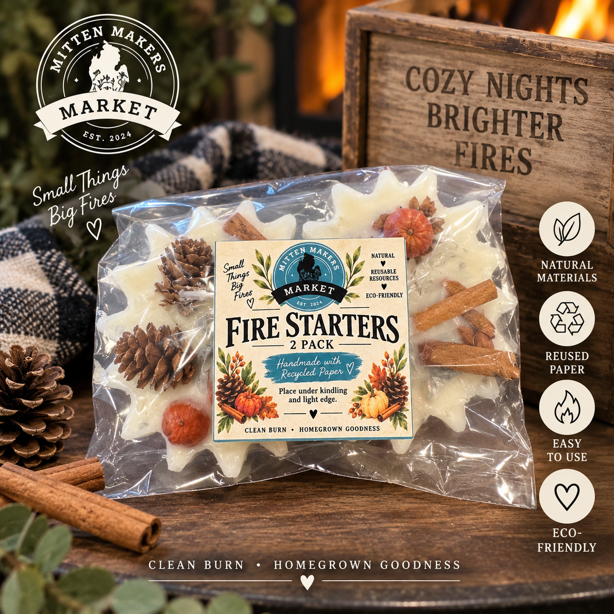 Handmade Fire Starters – 2 Pack
