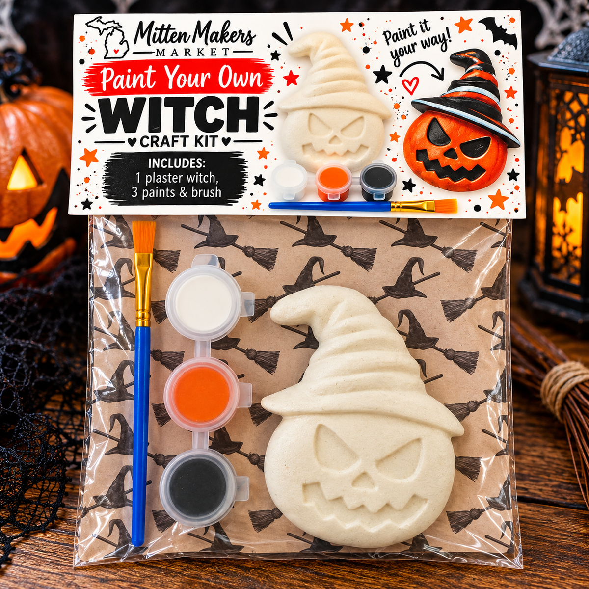 Paint Your Own Witch Pumpkin Craft Kit – Halloween Kids Activity