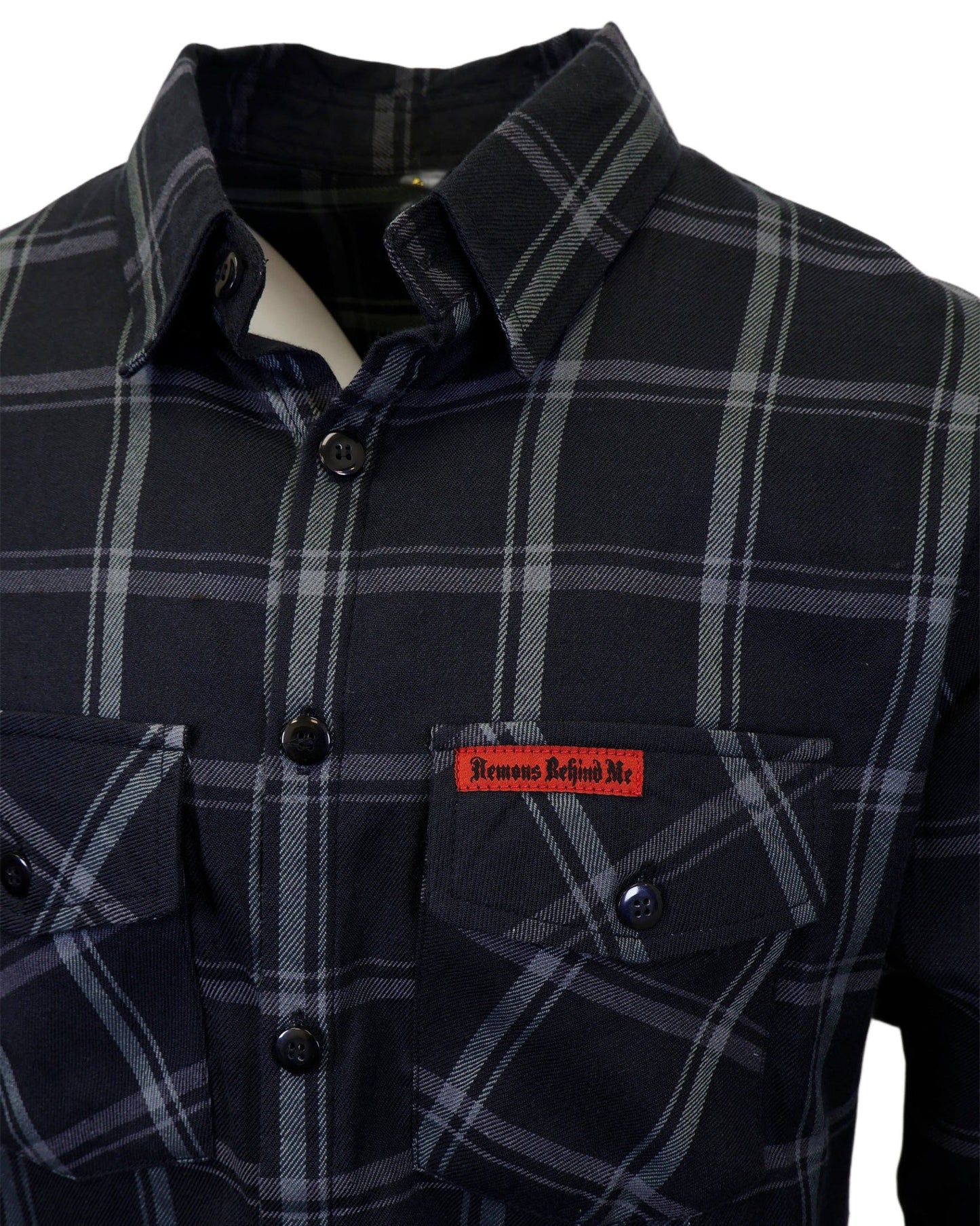 The "Slasher" Black & Grey Flannel (Hidden Snap Collars)