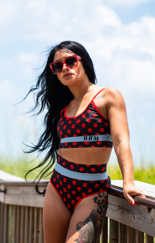 Women's Skull Print High-Waisted Bikini Bottom