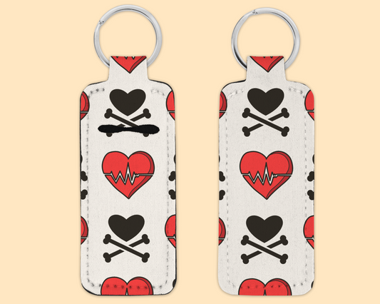 Chapstick / Lip Balm Keychain - Hearts & Cross Bones