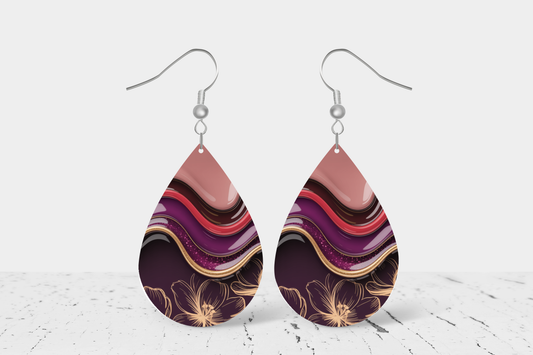 Teardrop Earrings (E103E) - Purple Wavey