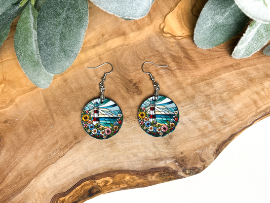 Round Earrings (E104R) - Lighthouse Stained Glass