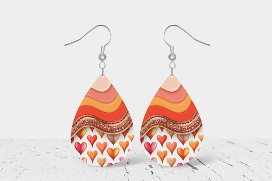 Teardrop Earrings (E105E) - Hearts Orangish