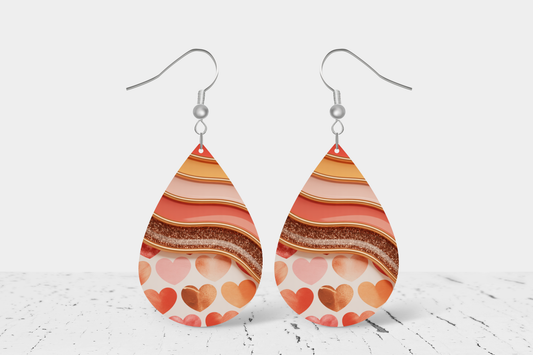 Teardrop Earrings (E106E) - Hearts Pink