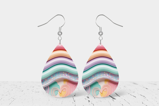 Teardrop Earrings (E107E) - Multi color Hearts