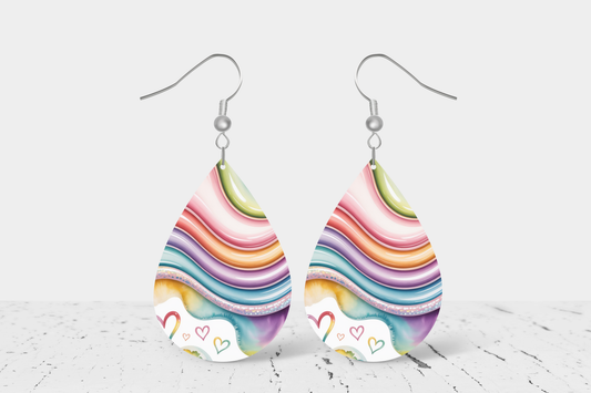 Teardrop Earrings (E108E) - Multi color Hearts