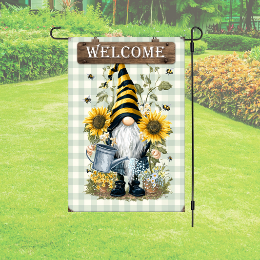Garden Flag – Welcome Sunflower Bee Gnome