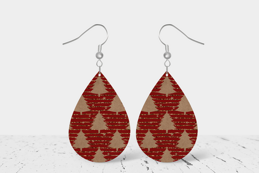 Red & Gold Christmas Tree Teardrop Earrings