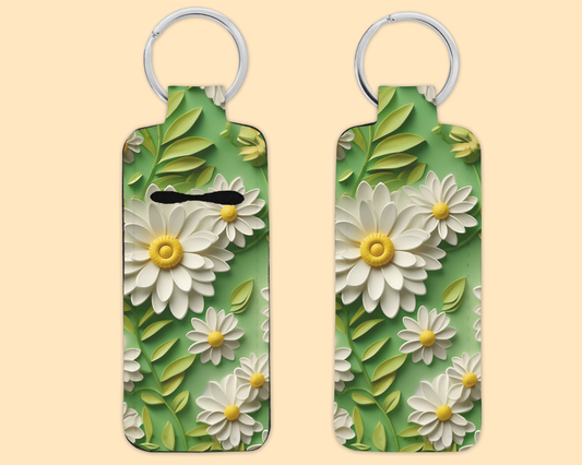 Chapstick / Lip Balm Keychain - (E111C) 3D Daisies