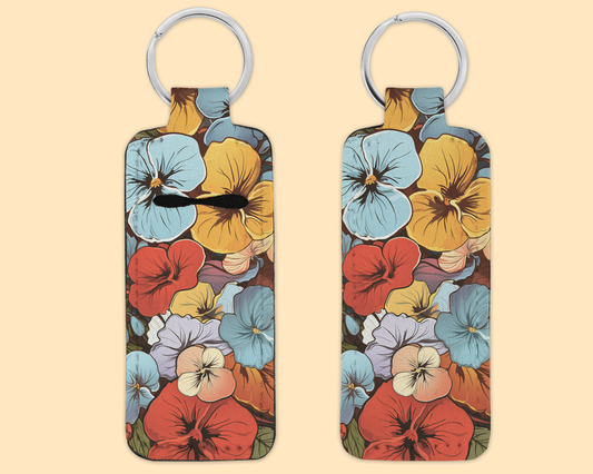 Chapstick / Lip Balm Keychain - (E114C) Multi-Color Floral