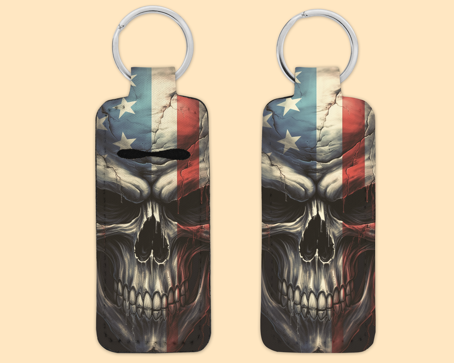 Chapstick / Lip Balm Keychain - (E116C) Skull & Flag