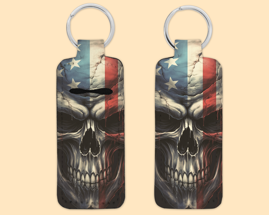 Chapstick / Lip Balm Keychain - (E116C) Skull & Flag