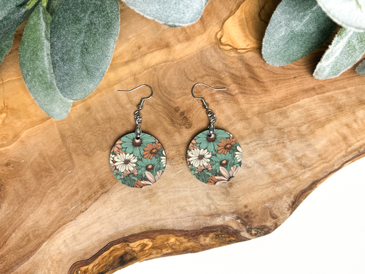 Round Earrings (E117R) - Vintage Floral