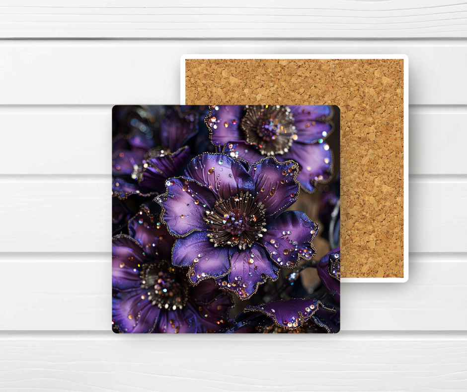 4x4 Ceramic Coaster (E11H) - Purple Dew Floral