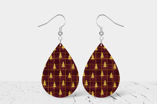 Mini Gold Christmas Tree Teardrop Earrings