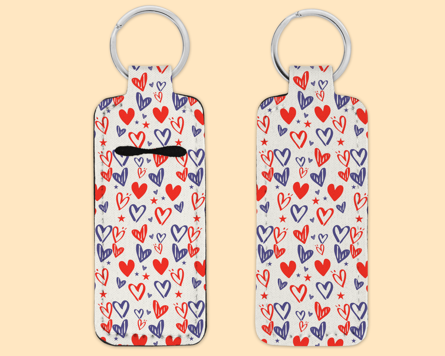 Chapstick / Lip Balm Keychain - (E124C) Red White Blue Mini Hearts