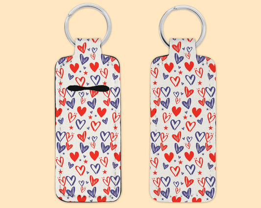 Chapstick / Lip Balm Keychain - (E124C) Red White Blue Mini Hearts