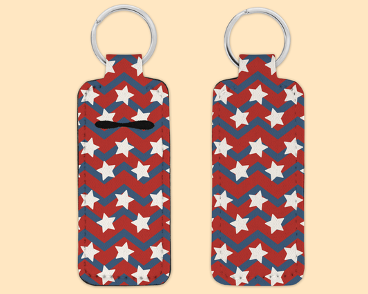 Chapstick / Lip Balm Keychain - (E125C) Red White Blue Stars & Stripes