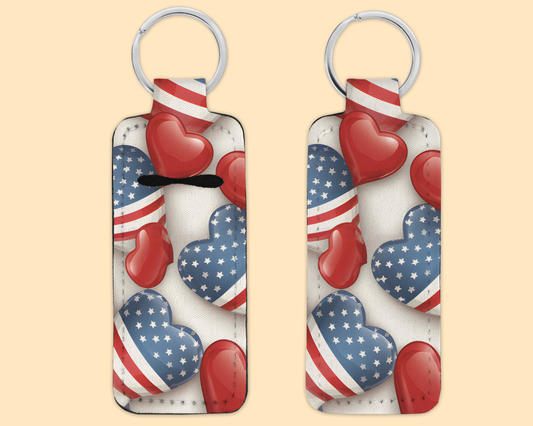 Chapstick / Lip Balm Keychain - (E126C) Flag Hearts