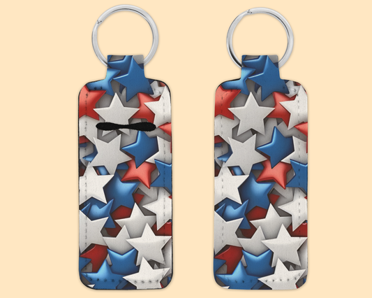 Chapstick / Lip Balm Keychain - (E127C) Red White & Blue Stars