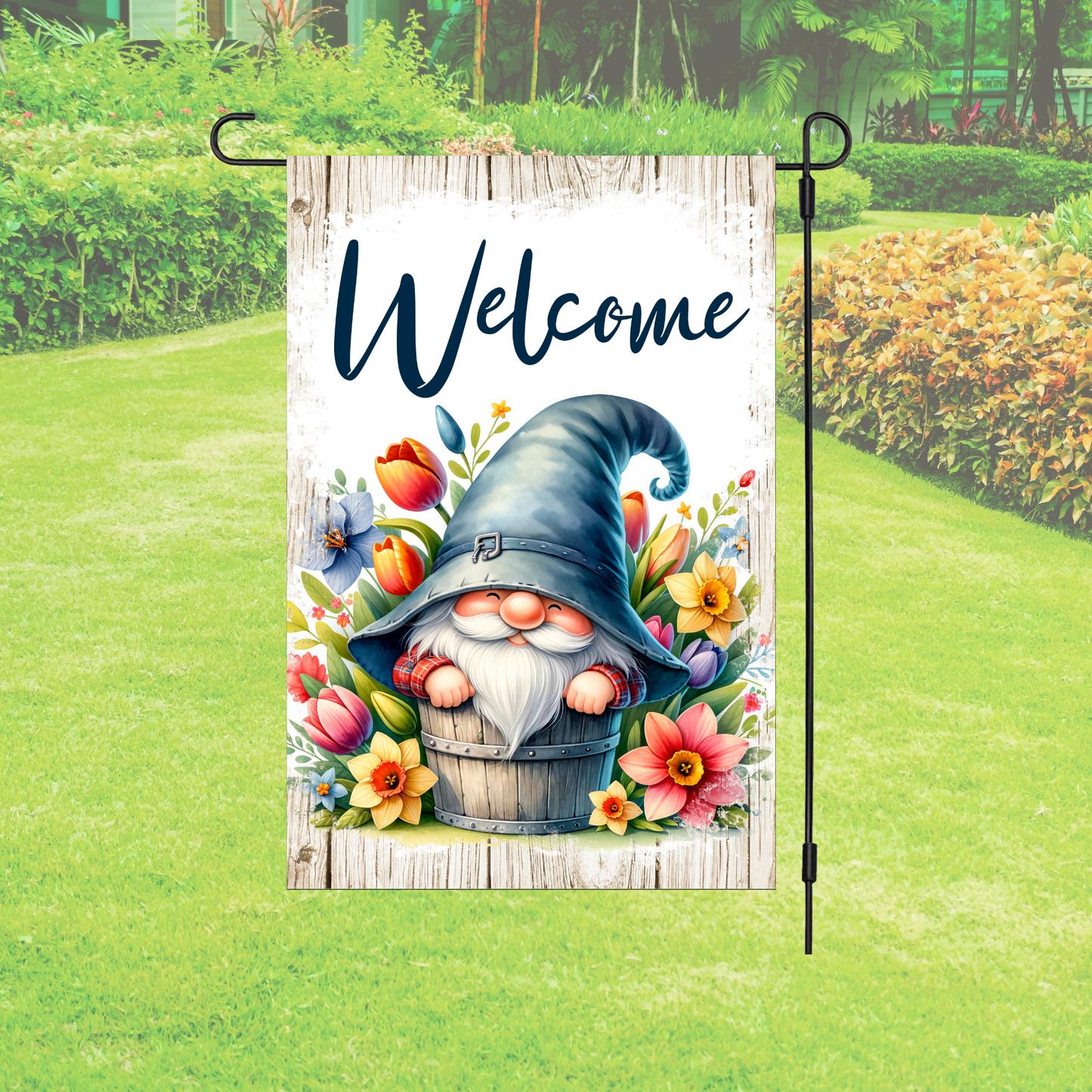 Garden Flag – Welcome Spring Flower Gnome