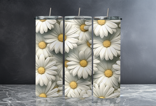 White Daisies  - 3D - 20 oz Skinny Tumbler