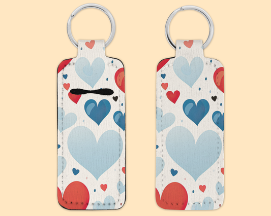 Chapstick / Lip Balm Keychain - (E132C) Red White & Blue Hearts