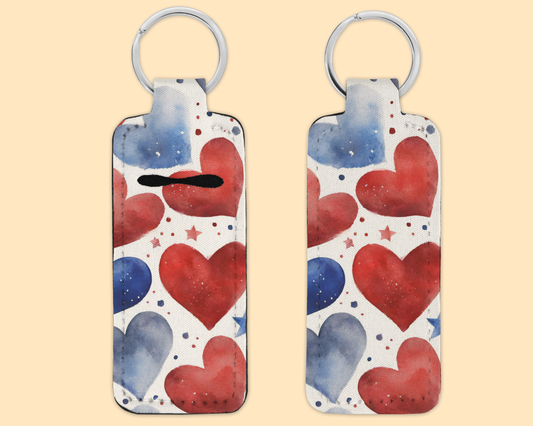 Chapstick / Lip Balm Keychain - (E134C) Red White & Blue Hearts