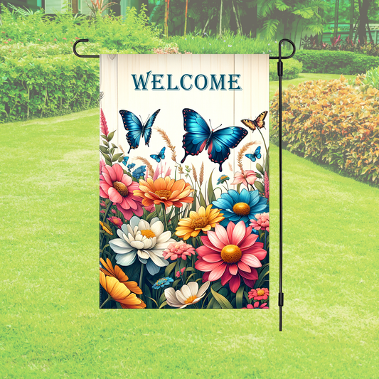 Garden Flag – Welcome Butterfly Wildflower Garden
